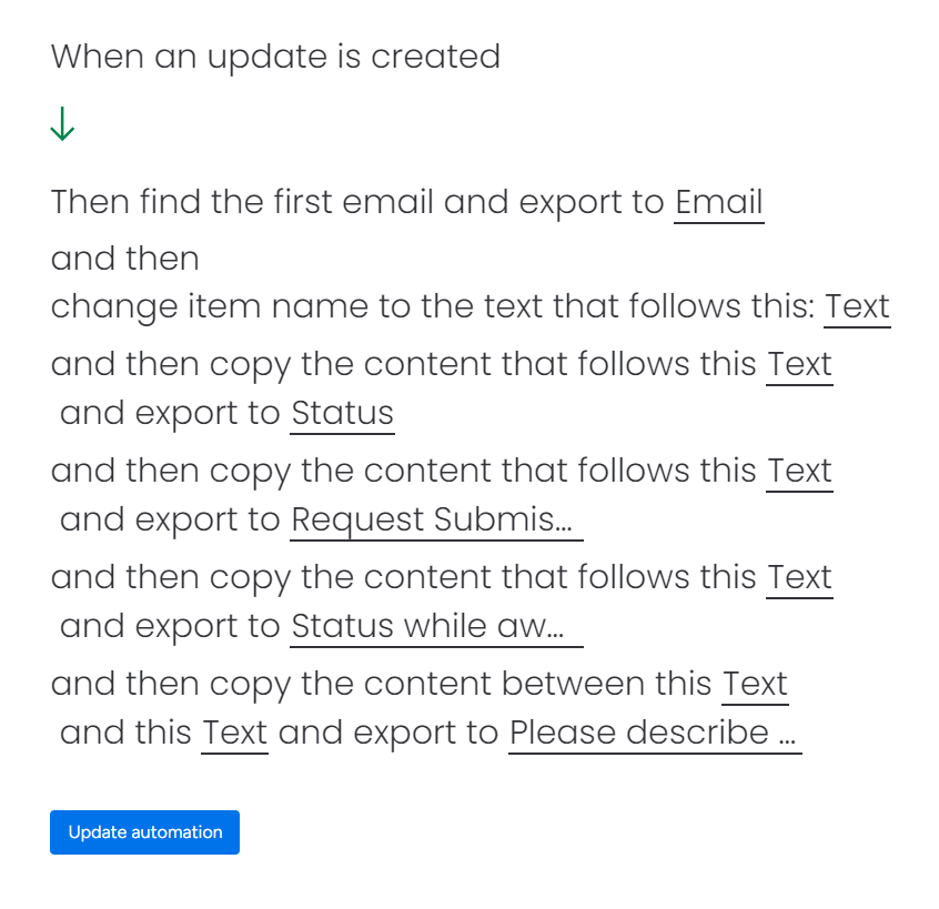 One custom recipe chaining several Update to Columns actions under a single trigger